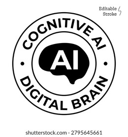 Cognitive AI Digital Brain Icon with Human Head Outline and Neural Network, Artificial Intelligence, Smart Technology and Machine Learning Vector Design