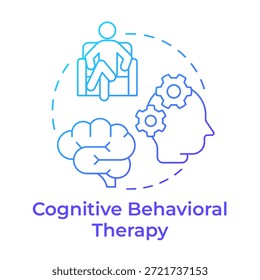 Ícone de conceito de gradiente azul de terapia cognitiva comportamental. Processos mentais, terapia psicológica. Ilustração de linha de forma redonda. Ideia abstrata. Design gráfico. Fácil de usar no post do blog, livreto