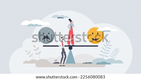 Cognitive behavioral therapy or CBT for dual feelings and emotional disorders tiny person concept. Balance for depression or happy mindset with professional psychological treatment vector illustration