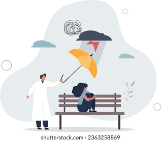 Terapia cognitiva conductual o CBT para la salud mental.Apoyo emocional y psicológico para pacientes con trastornos del pensamiento.Ilustración vectorial plana