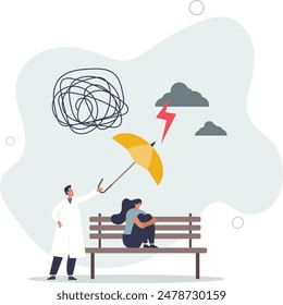 Terapia cognitiva conductual o TCC para la salud mental.Asistencia emocional y psicológica para pacientes con trastornos del pensamiento.ilustración plana