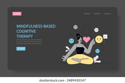 Cognitive Behavioral Therapy concept. An illustration showcasing a mindful mediation session with emotion icons for mental health improvement. Vector illustration.