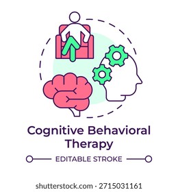 Icono de concepto multicolor de terapia cognitiva conductual. Procesos mentales, terapia psicológica. Ilustración de línea de forma redonda. Abstractas idea. Diseño gráfico. Fácil de usar en el poste del blog, folleto