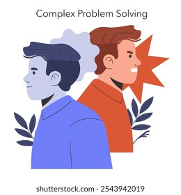 Cognitive Bias concept. Two profiles representing different thought processes in problem-solving. Mental models and decision-making challenges. Vector illustration.