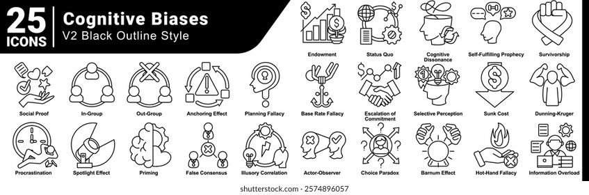 Cognitive Biases icon bundle 25 in line style