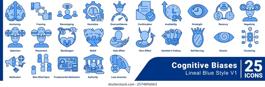 Cognitive Biases icon set 25 in line style