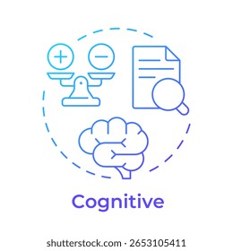 Ícone de conceito de gradiente azul cognitivo. Verificação de documentos, papelada. Equilíbrio da vida profissional. Ilustração de linha de forma redonda. Ideia abstrata. Design gráfico. Fácil de usar no artigo, post no blog