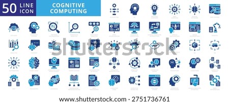 Cognitive computing icon set flat vector collection. Containing algorithm, ai, machine learning, deep learning, neural network icons.
