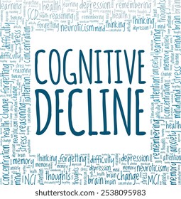 Cognitive Decline Word Cloud konzeptuelles Design einzeln auf weißem Hintergrund.