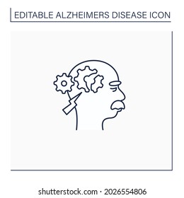Icono de línea de déficits cognitivos. Dificultad con el razonamiento, las tareas complejas y el juicio.Concepto de trastorno neurológico.Ilustración vectorial aislada.Accidentalización editable