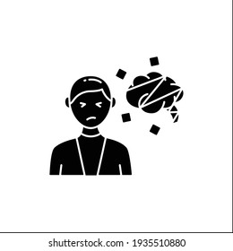 Cognitive Dissonance Glyph Icon.Mental Conflict Between Knowledge, Ideas, Mind. Divergence Of Thought And Action. Information Overload Concept. Filled Flat Sign.Isolated Silhouette Vector Illustration