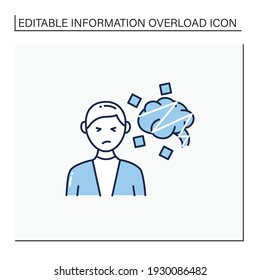 Cognitive Dissonance Line Icon. Mental Conflict Between Knowledge, Ideas, Mind. Divergence Of Thought And Action. Information Overload Concept. Isolated Vector Illustration.Editable Stroke