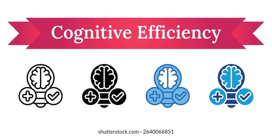 Cognitive Efficiency Multi Style Icon - Brain with plus and check symbols representing mental focus and efficient thinking