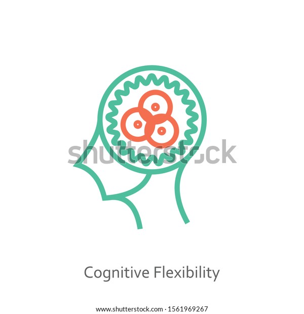 Cognitive\
flexibility icon concept in the drawing of human brain isolated on\
white background, vector and\
illustration.