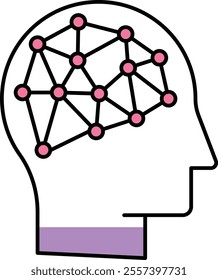 Cognitive Flexibility Icon – Human Head with Neural Network Inside, Symbolizing Adaptive Thinking and Learning in AI. Vector illustration.