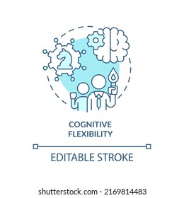 Cognitive flexibility turquoise concept icon. Leader flexibility type abstract idea thin line illustration. Isolated outline drawing. Editable stroke. Arial, Myriad Pro-Bold fonts used