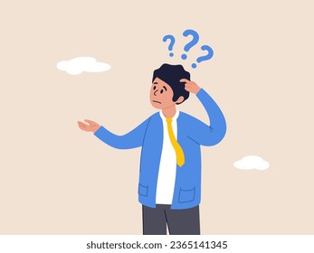 Cognitive illness concept. Memory loss, forget things to do or dementia cannot remember anything, confusing brain problem, confused businessman in trouble losing memory thinking what he forget.