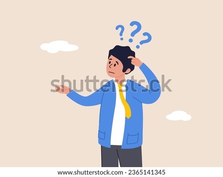 Cognitive illness concept. Memory loss, forget things to do or dementia cannot remember anything, confusing brain problem, confused businessman in trouble losing memory thinking what he forget.