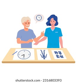 Cognitive memory and problem solving game for elderly for dementia or Alzheimer prevention. Brain exercise activity in geriatric by occupational therapy.