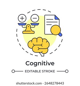 Cognitive multi color concept icon. Document verification, paperwork. Work life balance. Round shape line illustration. Abstract idea. Graphic design. Easy to use in article, blog post