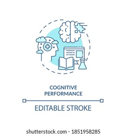 Cognitive performance concept icon. Energetics effects idea thin line illustration. Enhanced mental performance. Brain function improvement. Vector isolated outline RGB color drawing. Editable stroke