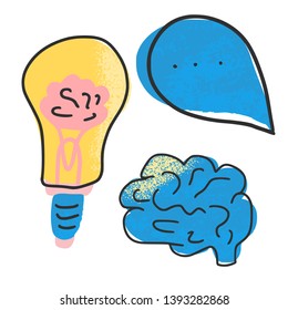 Cognitive science concept. Set of vector elements in doodle style.