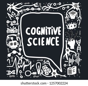 Cognitive science handwritten lettering with speech bubble. Vector concept illustration.