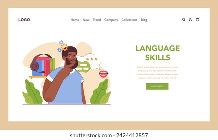 Banner web de habilidad cognitiva o página de aterrizaje. Función cognitiva humana, capacidad o capacidad para procesar datos. Desarrollo intelectual. Capacidad de aprendizaje, memoria y capacidad de atención. Ilustración vectorial plana
