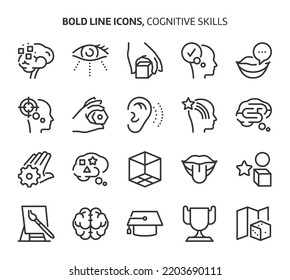 Cognitive skills, bold line icons. The illustrations are a vector, editable stroke, pixel perfect files. Crafted with precision and eye for quality.