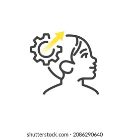 Cognitive skills line icon. linear style sign for mobile concept and web design. Child and gear outline vector icon. Symbol, logo illustration. Vector graphics