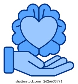 Cognitive Therapy icon represented by brain, hand, love Blue style.