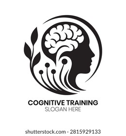 Cognitive Training logo displays an intricate human profile merged with interconnected neural pathways, highlighting focus, memory, and cognitive enhancement. This sophisticated, minimalist design is ideal for wellness retreats, learning institutions, executive coaching programs, or mental health startups seeking a clean, trustworthy identity that emphasizes brain health, optimization, and human potential.