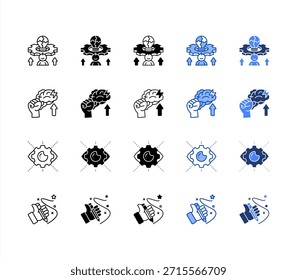 Cognitive, Writing, Perception, Emotional multiple style icon set.