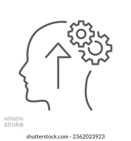 Cognitivity icon, improvement cognitive ability, human brain mental strength, Brainstorming analytical mindset solving. editable stroke. vector illustration. design on white background. EPS 10