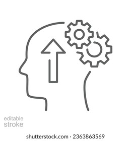 Cognitivity icon, improvement cognitive ability, human brain mental strength, Brainstorming analytical mindset solving. editable stroke. vector illustration. design on white background. EPS 10