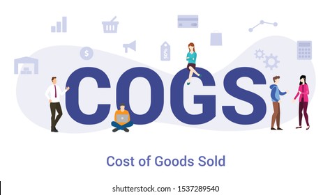 cogs cost of goods sold concept with big word or text and team people with modern flat style - vector