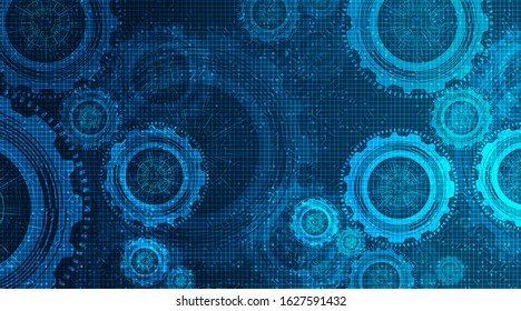 Cogs Digital Technology Gears wheel and Cock with Circuit Line Background.