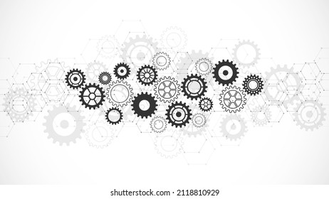 Cogs and gear wheel mechanisms. Abstract technical background of mechanical engineering.