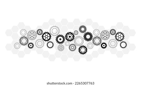 Cogs and gear wheel mechanisms. Concepts and ideas for hi-tech digital technology and engineering design. Abstract technical background of mechanical engineering