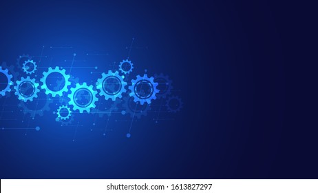 Cogs and gear wheel mechanisms. Hi-tech digital technology and engineering. Abstract technical background