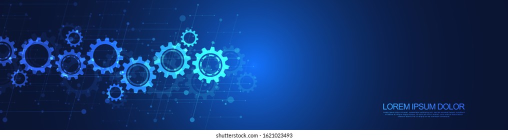 Cogs and gear wheel mechanisms. Hi-tech digital technology and engineering. Abstract technical background