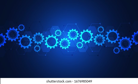 Cogs and gear wheel mechanisms. Hi-tech digital technology and engineering. Abstract technical background