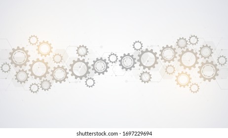 Perros y mecanismos de rueda de engranajes. Tecnología digital de alta tecnología e ingeniería. Antecedentes técnicos abstractos