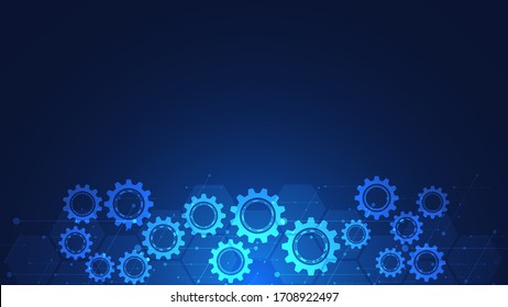 Zahnräder und Zahnradmechanismen.High-Tech-Digitaltechnik und -technik. Abstrakter technischer Hintergrund