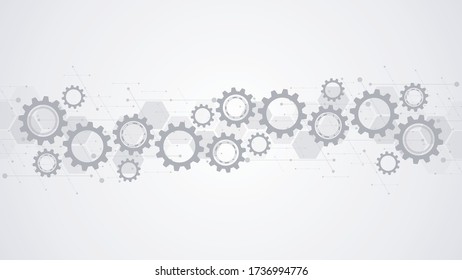 Perros y mecanismos de rueda de engranajes. Tecnología digital de alta tecnología e ingeniería. Resumen de antecedentes técnicos