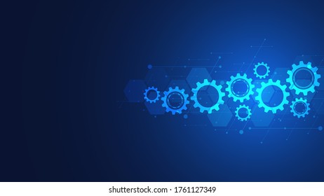 Cogs and gear wheel mechanisms. Hi-tech digital technology and engineering. Abstract technical background