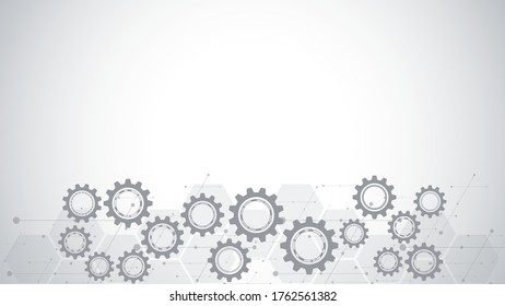 Perros y mecanismos de rueda de engranajes. Tecnología digital de alta tecnología e ingeniería. Resumen de antecedentes técnicos