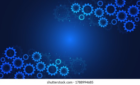 Cogs and gear wheel mechanisms. Hi-tech digital technology and engineering. Abstract technical background