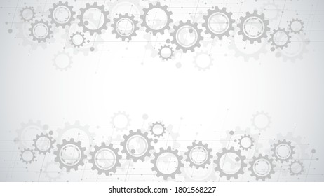 Cogs and gear wheel mechanisms. Hi-tech digital technology and engineering. Abstract technical background