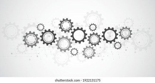 Cogs and gear wheel mechanisms. Hi-tech digital technology and engineering. Abstract technical background
